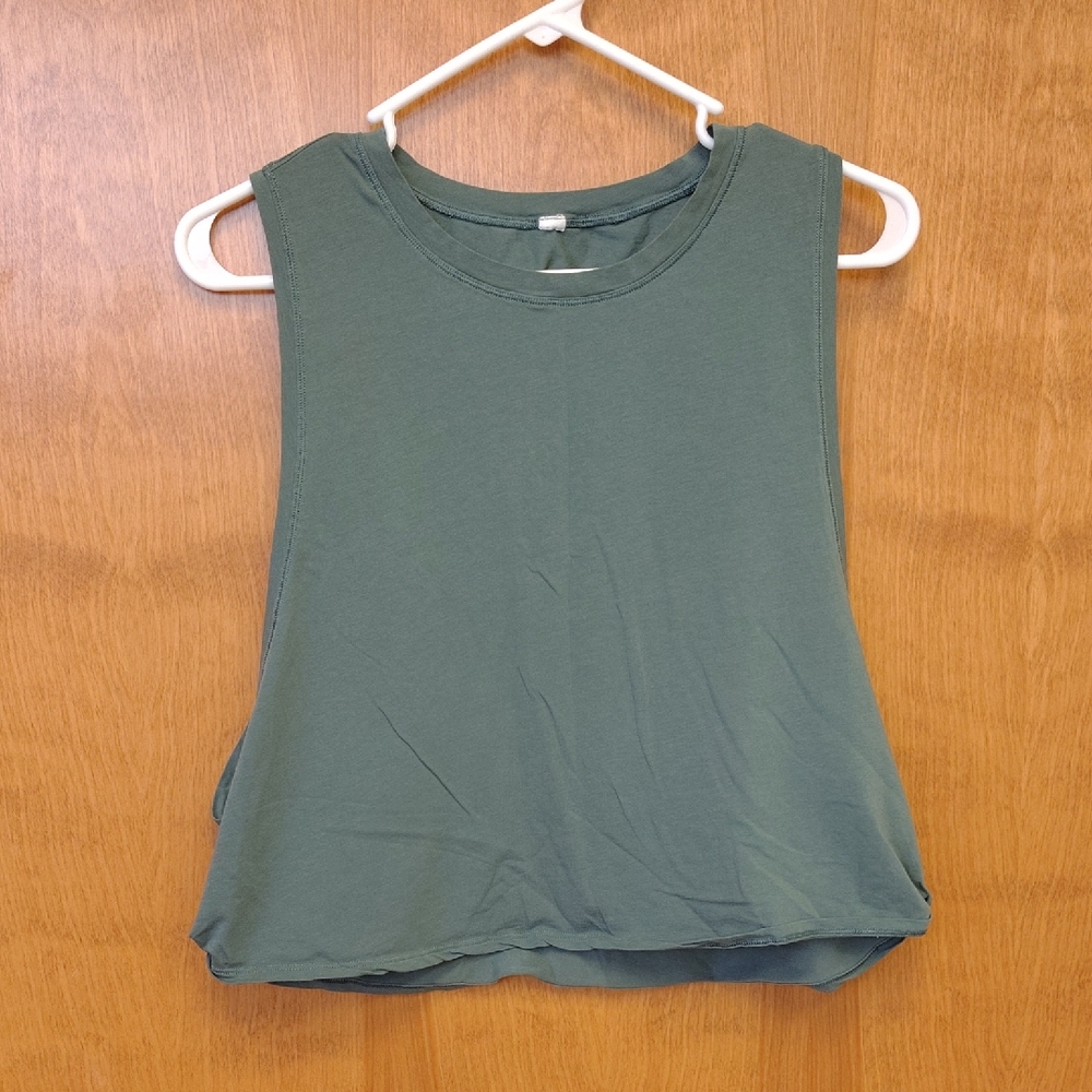 CRZ Yoga Pima Cotton Crop Drop Deep Armhole Tank Top Graphite Green